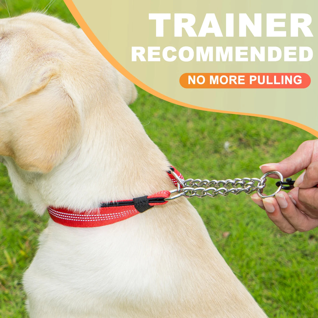 Dog Collar with AirTag Holder, Reflective Nylon Soft Padded No-Pull Training Collar Adjustable Stainless Steel Chain Collar
