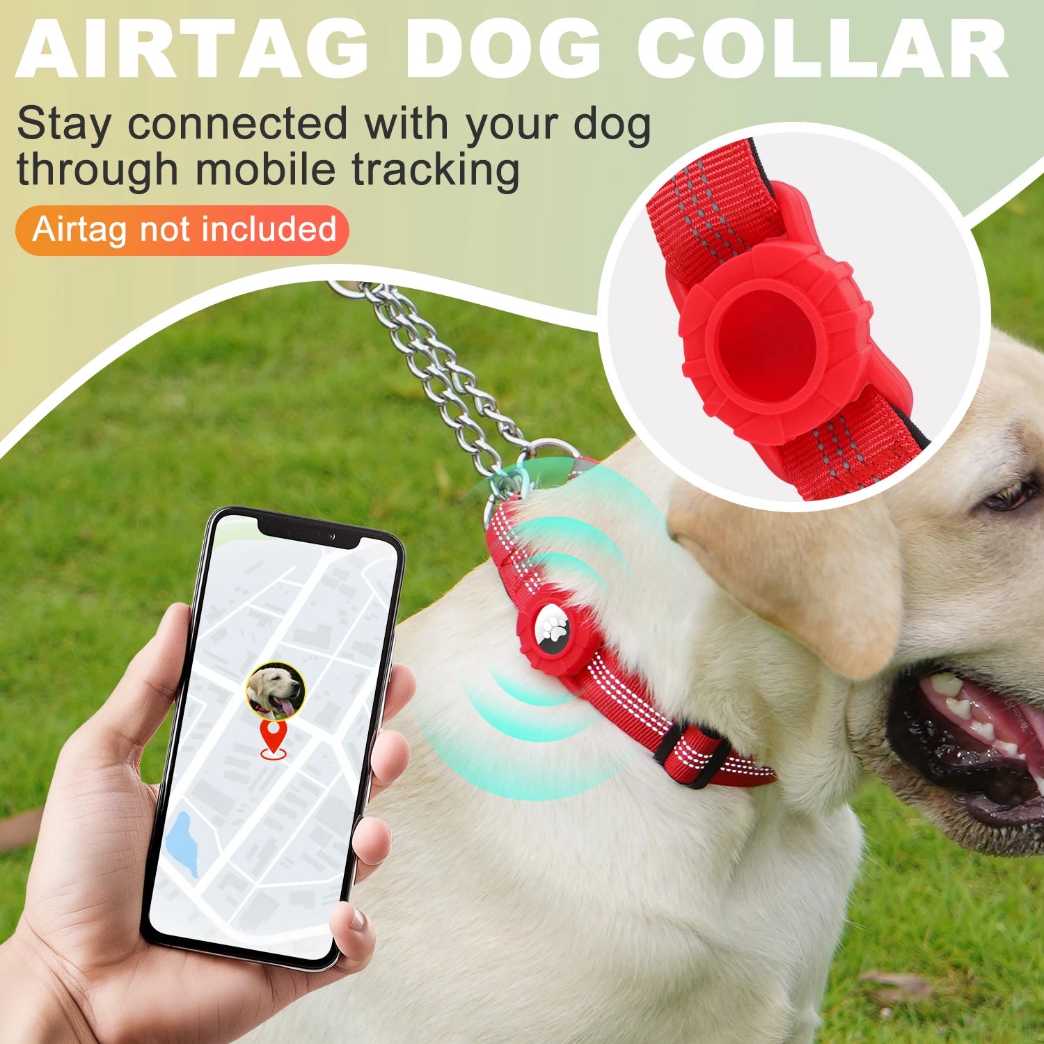 Dog Collar with AirTag Holder, Reflective Nylon Soft Padded No-Pull Training Collar Adjustable Stainless Steel Chain Collar