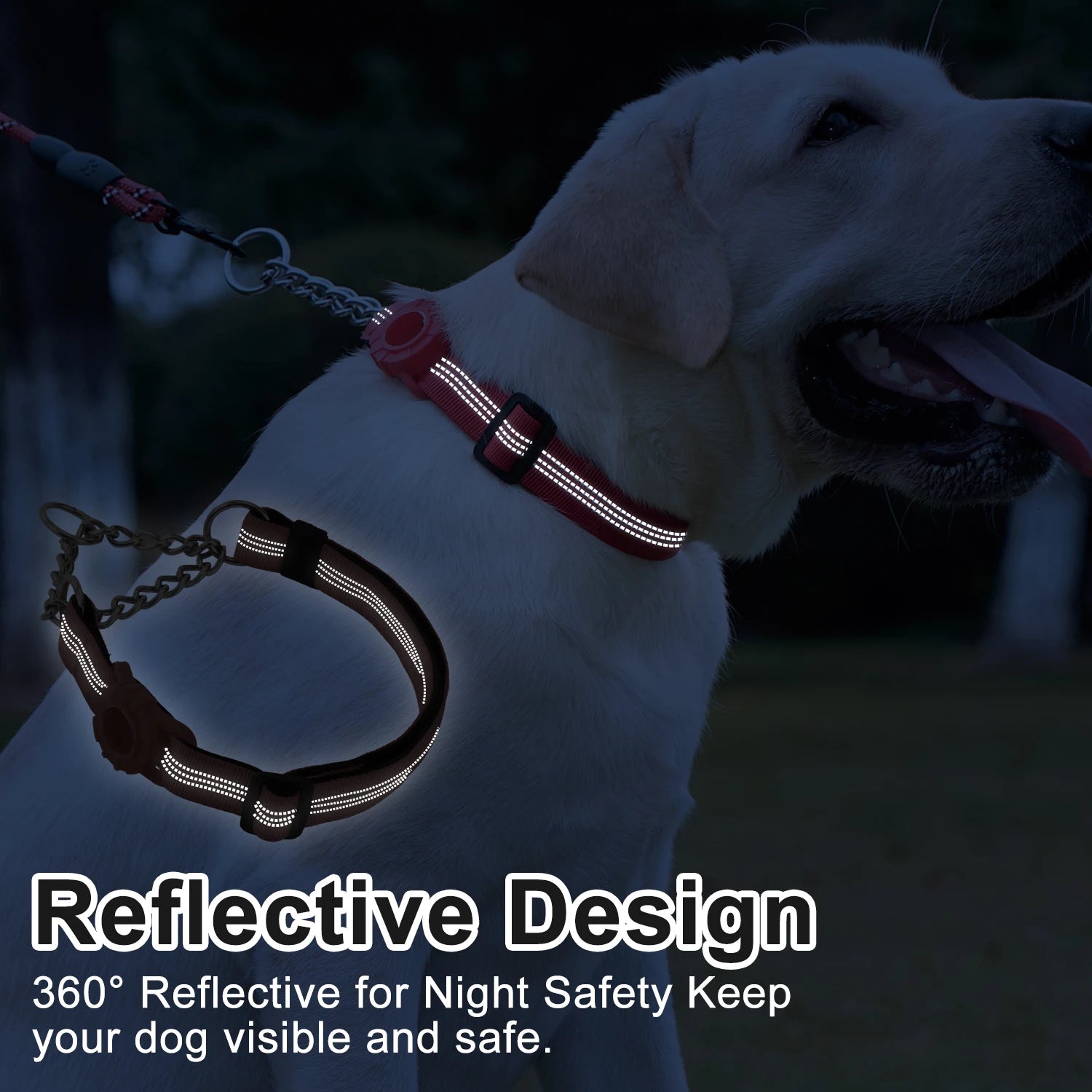 Dog Collar with AirTag Holder, Reflective Nylon Soft Padded No-Pull Training Collar Adjustable Stainless Steel Chain Collar