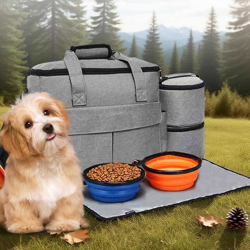 Pet Food and Accessories Backpack – Foldable, Oxford Fabric, Set of 6 Pieces