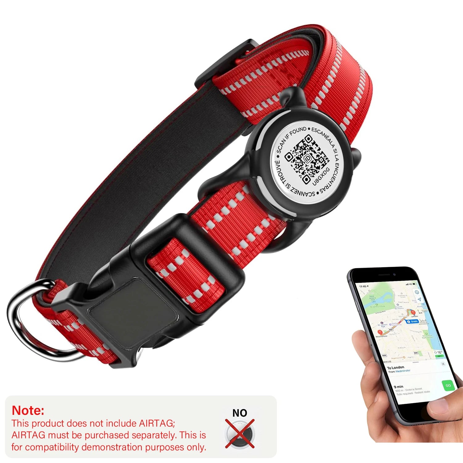 Waterproof Air Tag Dog Collar with AirTag Holder & QR Code, Reflective Soft Padded & Safety Buckle, AirTag Pet Collar for Dogs