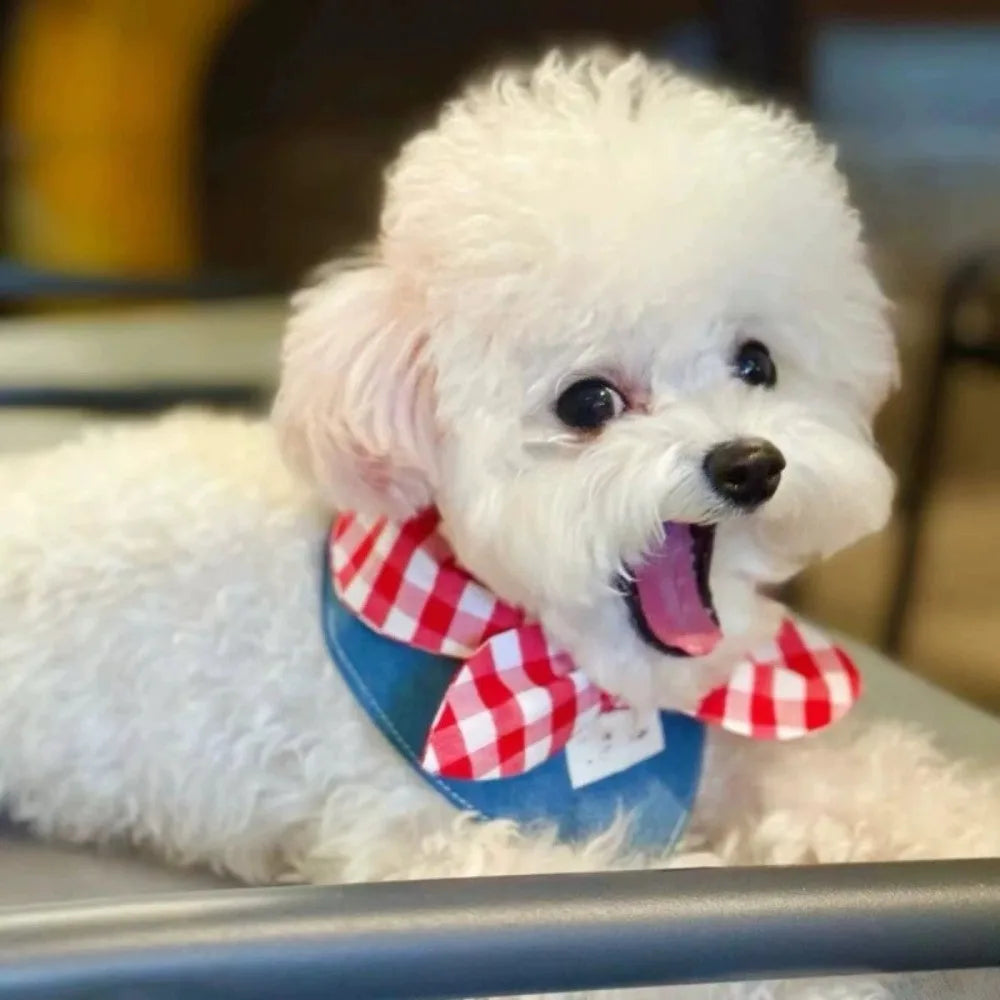 NEW Soft Dog Bandanas Breathable Adorable Pet Bandana with Red Plaid Bow Tie Dog Bibs for Small and Medium Puppies and Cats