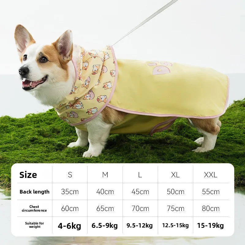2026 New Full Coverage Waterproof Colorblock Four-Legged Dog Raincoat for Corgi, Dachshund, Small and Medium Dogs Outdoor Wear