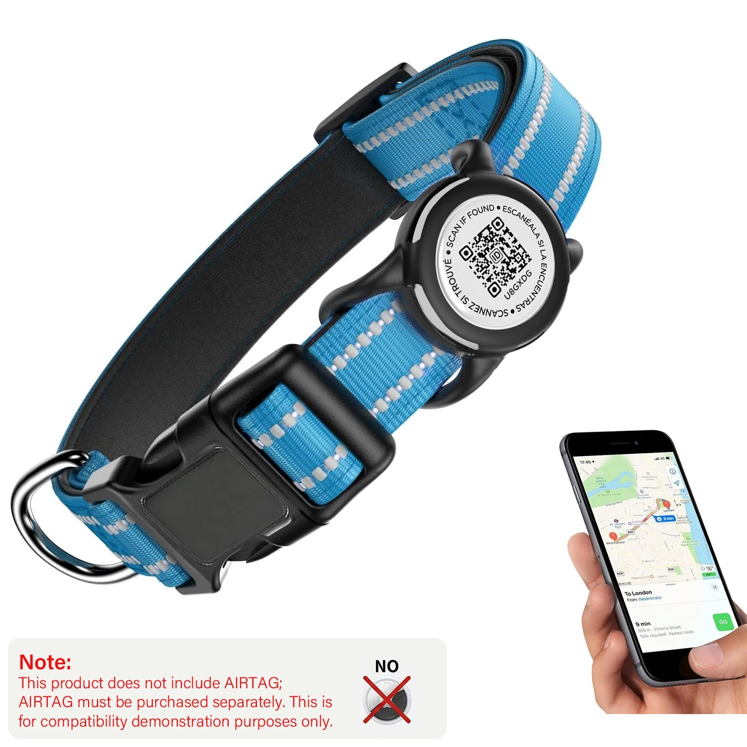 Waterproof Air Tag Dog Collar with AirTag Holder & QR Code, Reflective Soft Padded & Safety Buckle, AirTag Pet Collar for Dogs