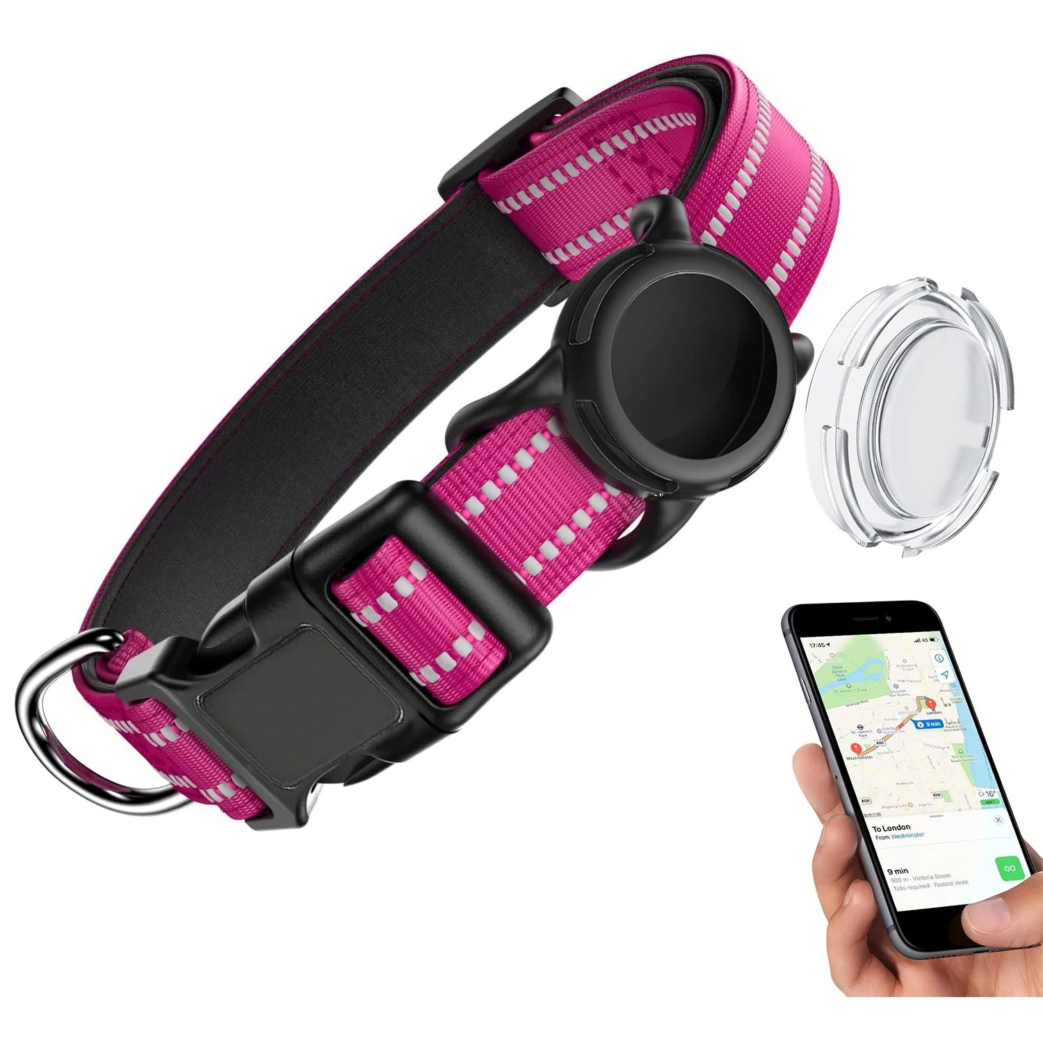 Waterproof Air Tag Dog Collar with AirTag Holder & QR Code, Reflective Soft Padded & Safety Buckle, AirTag Pet Collar for Dogs