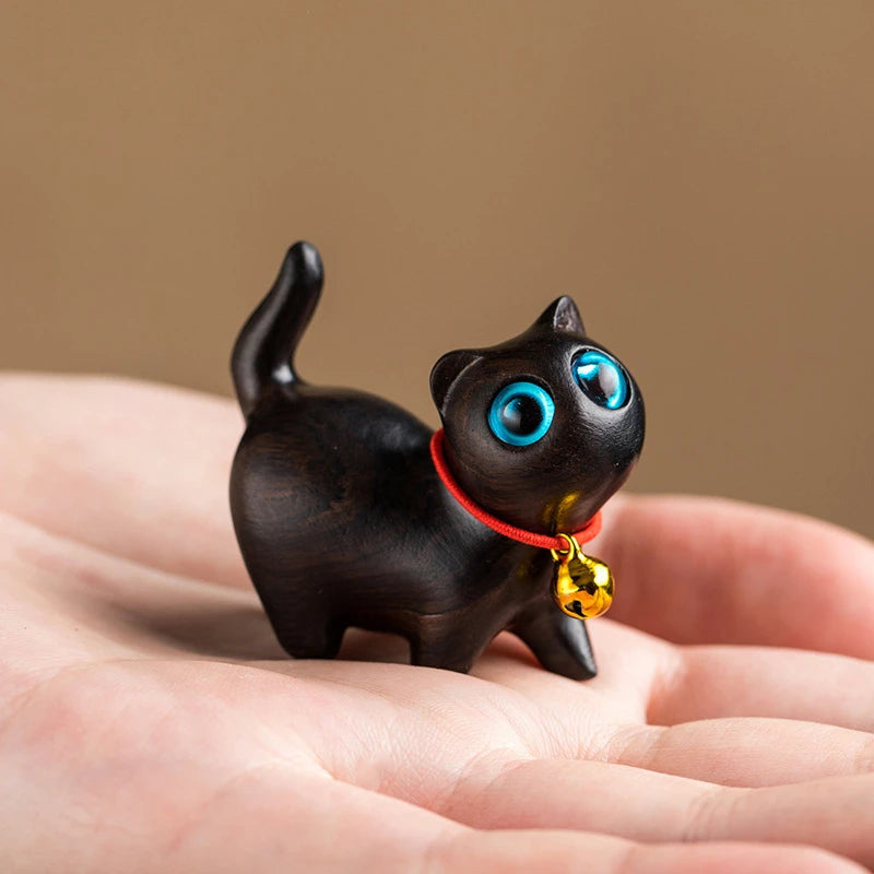 Small wooden cat figurine – hand-carved, made of sandalwood
