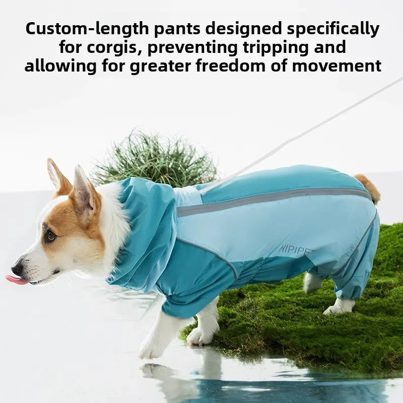 2026 New Full Coverage Waterproof Colorblock Four-Legged Dog Raincoat for Corgi, Dachshund, Small and Medium Dogs Outdoor Wear