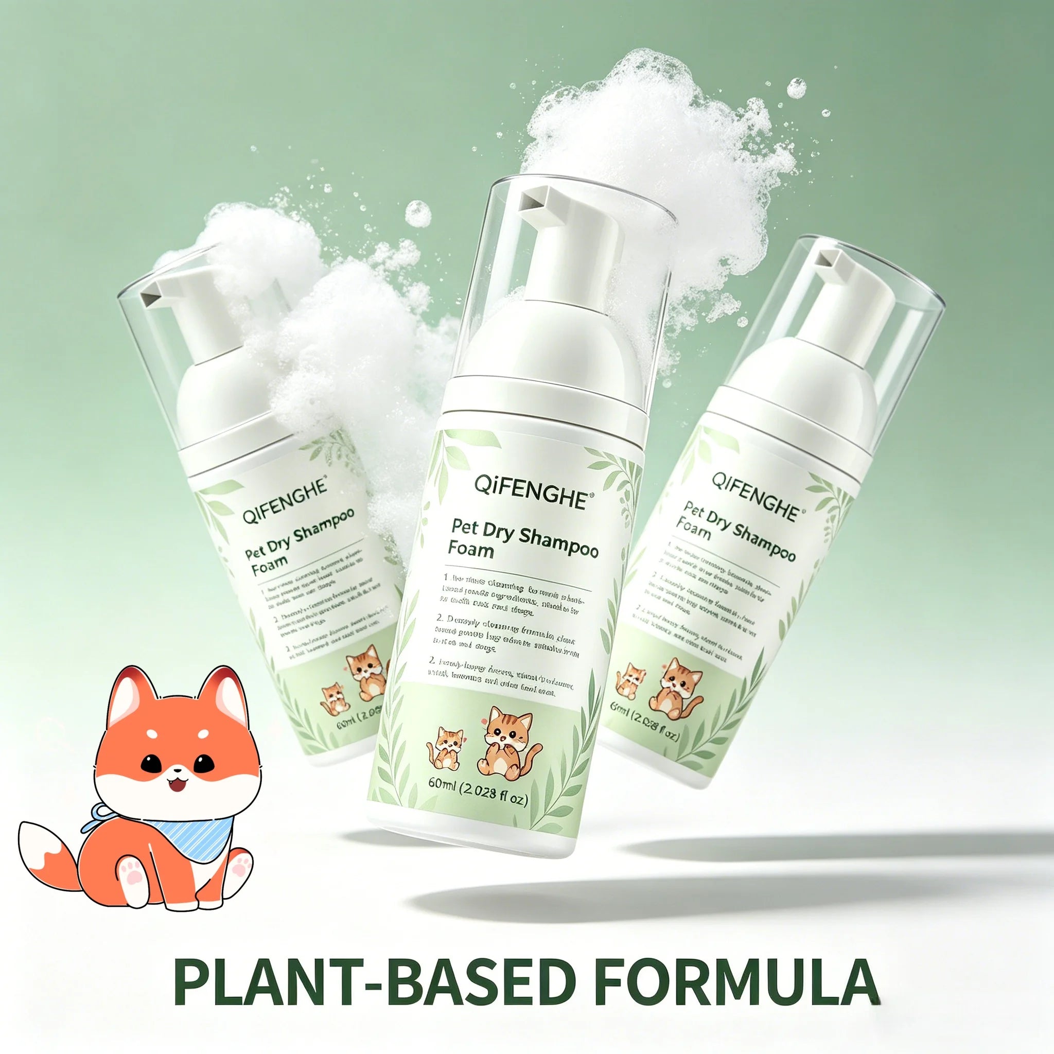 Pet Dry Shampoo Foam for Cats & Dogs, 60ml Waterless Bath-Free Grooming Cleanser for Puppies, Kittens & Pets