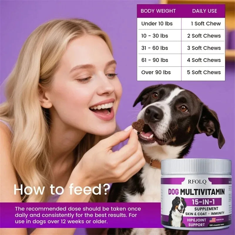 Dog Multivitamin - Promotes Digestive and Joint Health, Reduces Allergies and Hair Loss, Promotes Healthy Skin and Coat