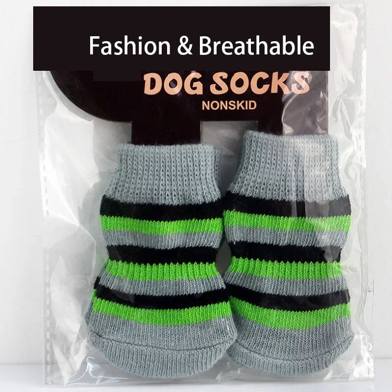 4 Pcs Fashion Puppy Dog Shoes Soft Pet Knitted Socks Cute Cartoon Anti-Slip Skid Socks For Small Dogs Breathable Pet Products