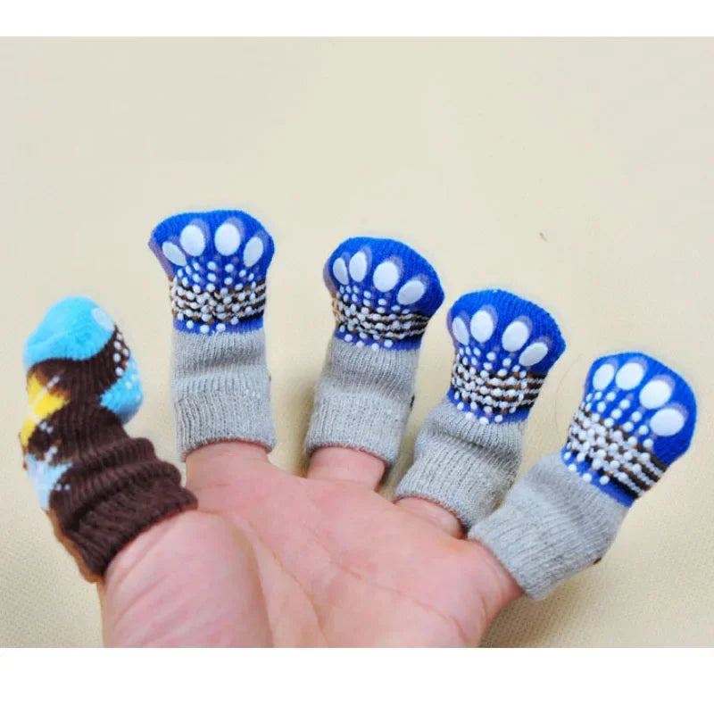 4 Pcs Fashion Puppy Dog Shoes Soft Pet Knitted Socks Cute Cartoon Anti-Slip Skid Socks For Small Dogs Breathable Pet Products