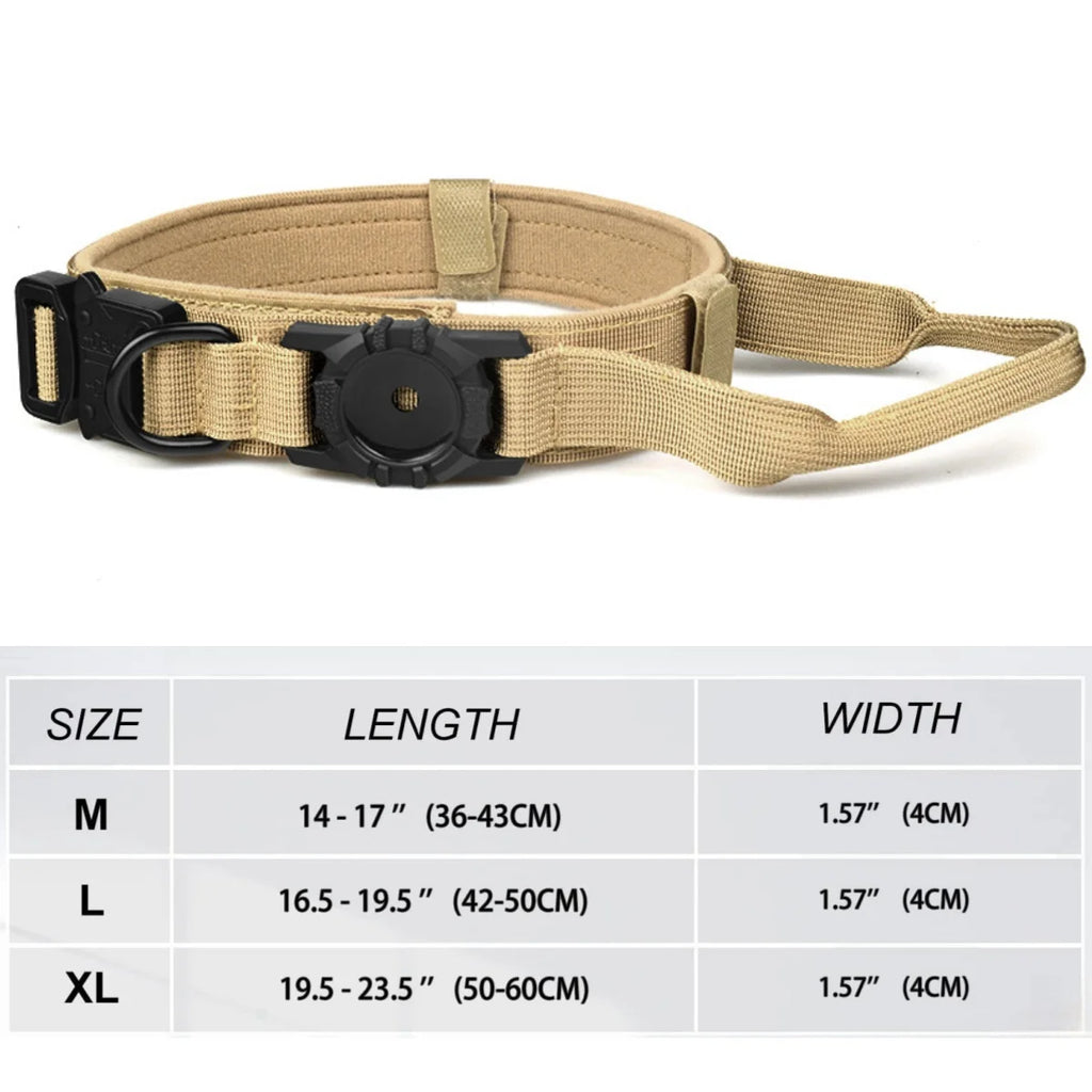 Adjustable with AirTag Holder Tactical Dog Collar, Comfortable Padded and Handle Metal Buckle GPS Collar for Medium Large Dogs