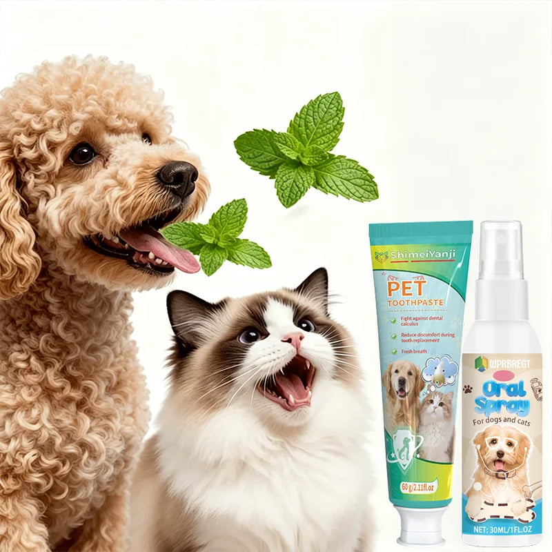Pet Cleaning Toothpaste and Mouth Spray, Suitable for Cats and Dogs, Removes Tartar, Cleans Pet Teeth, Easy to Use