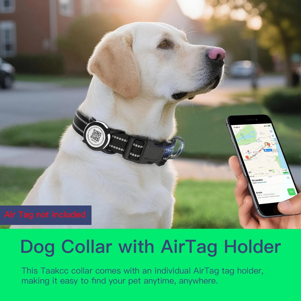 Waterproof Air Tag Dog Collar with AirTag Holder & QR Code, Reflective Soft Padded & Safety Buckle, AirTag Pet Collar for Dogs