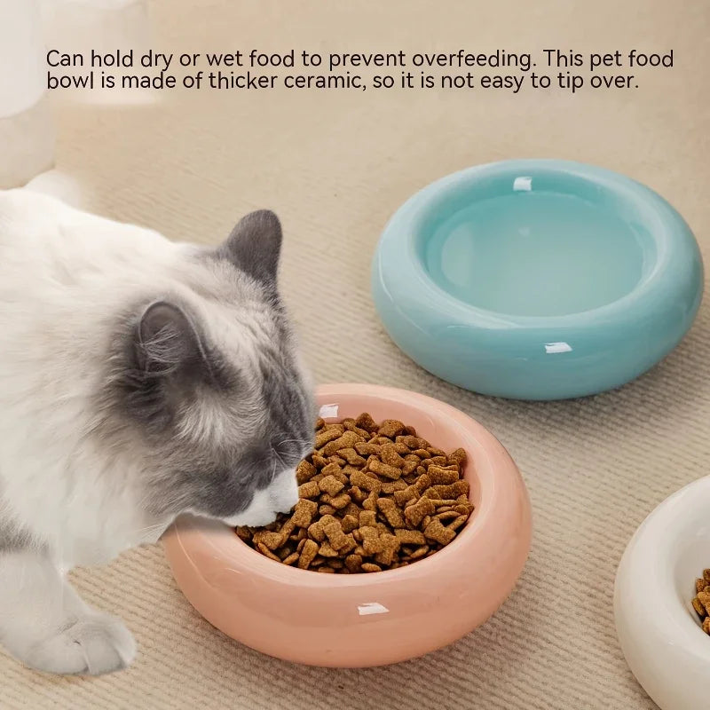 Ceramic Cat Bowl – Donut Design, Anti-Spill