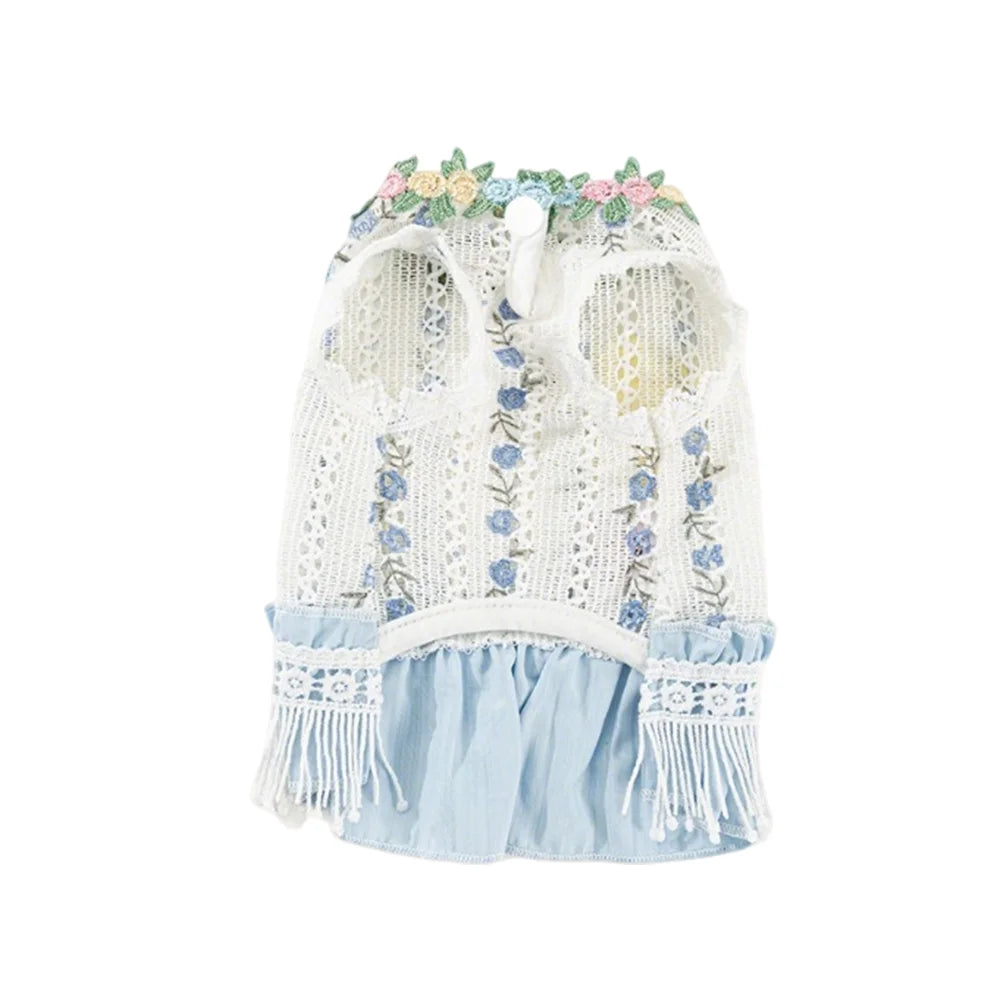 Pet Embroidered Dress Small & Medium Dog Teddy Hollowed-out Vest Puppy Clothes Summer Cat Tassel Dress Spring Pet Clothing