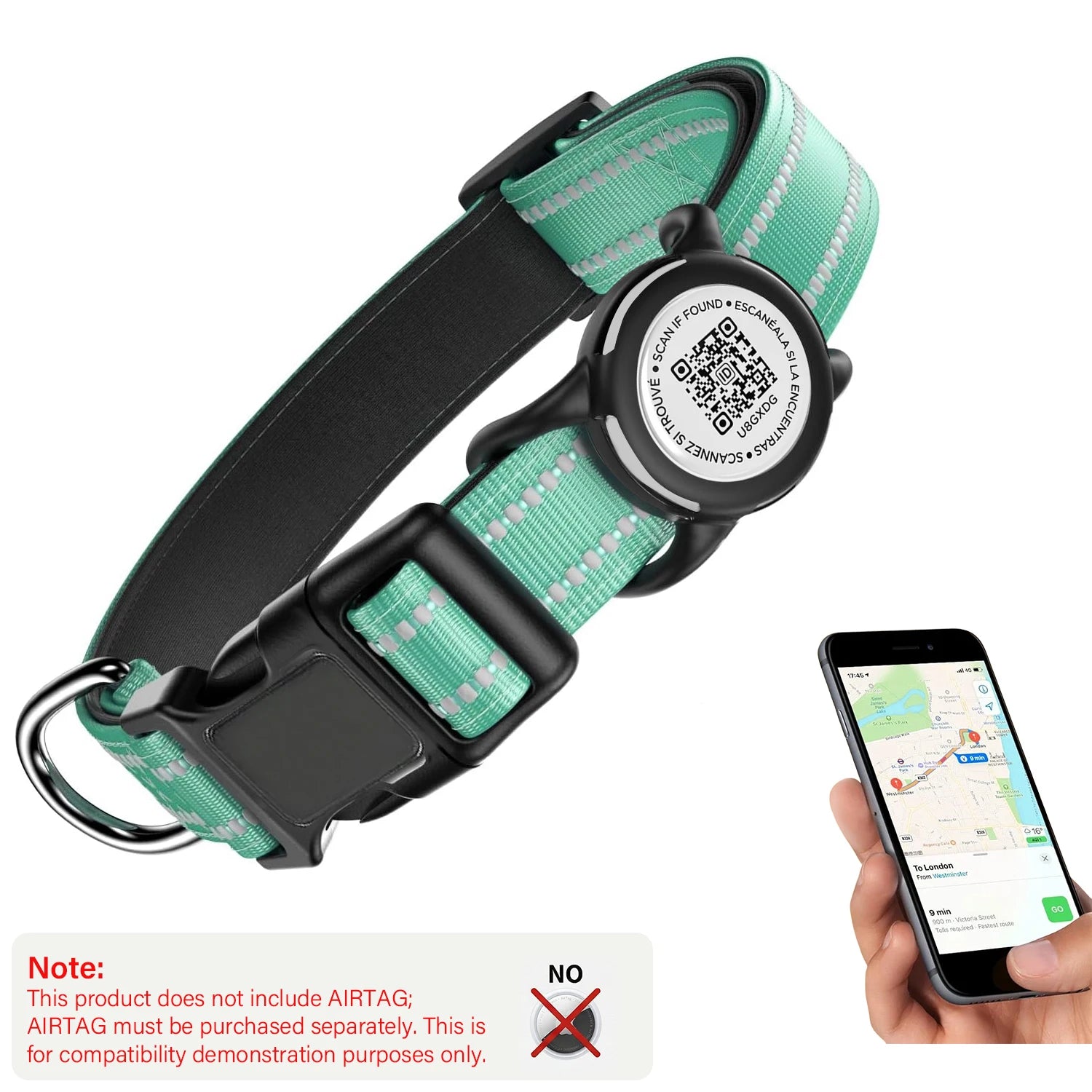 Waterproof Air Tag Dog Collar with AirTag Holder & QR Code, Reflective Soft Padded & Safety Buckle, AirTag Pet Collar for Dogs