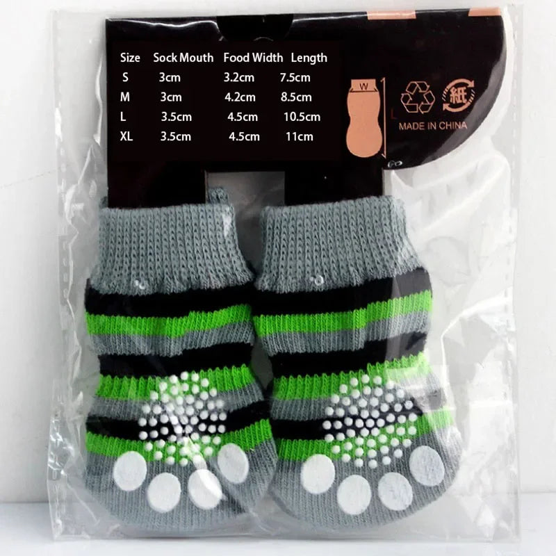 4 Pcs Fashion Puppy Dog Shoes Soft Pet Knitted Socks Cute Cartoon Anti-Slip Skid Socks For Small Dogs Breathable Pet Products