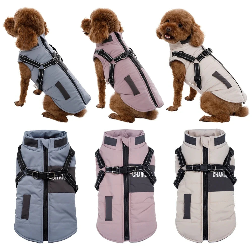 Dog Windbreaker with Dual D Leash Vest Dog Jacket Warm Dog Hoodie Warm Pet Dog Clothes