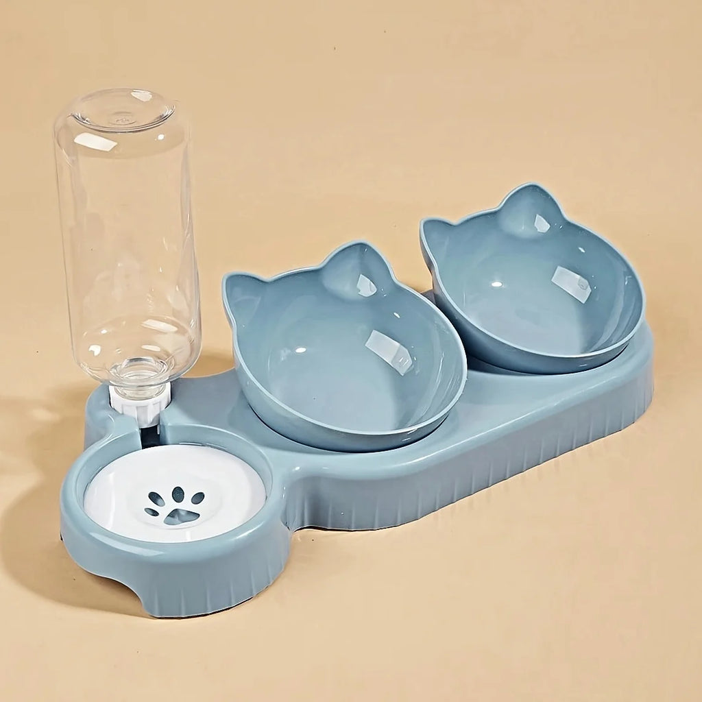 3-in-1 Cat Bowl Set – Tilted, with Gravity Water Dispenser