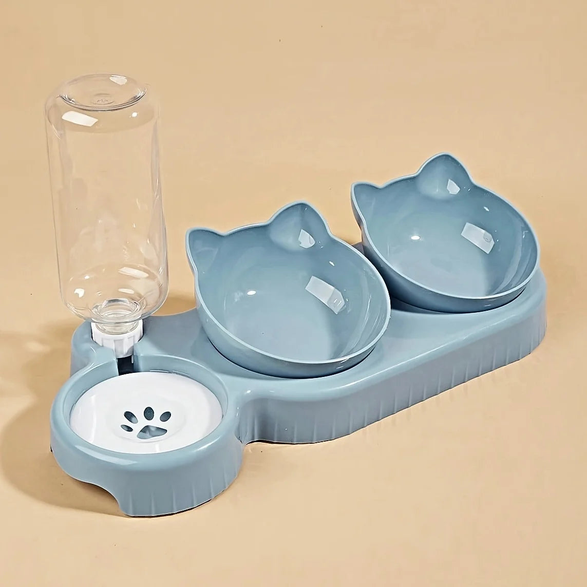 3-in-1 Cat Bowl Set – Tilted, with Gravity Water Dispenser