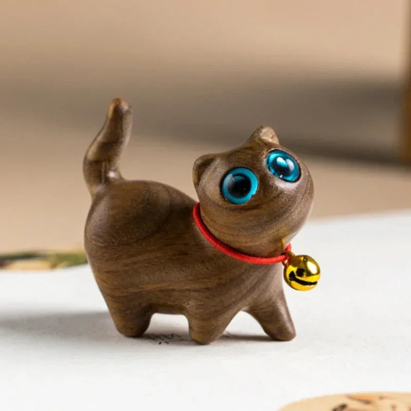 Small wooden cat figurine – hand-carved, made of sandalwood
