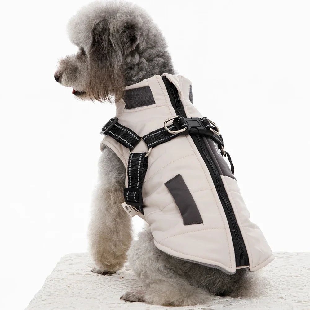 Dog Windbreaker with Dual D Leash Vest Dog Jacket Warm Dog Hoodie Warm Pet Dog Clothes
