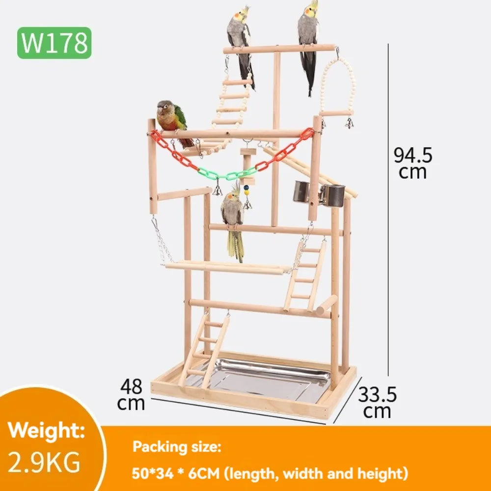3-in-1 Wooden Tower for Parrots – Seat, Swing, and Ladder in One