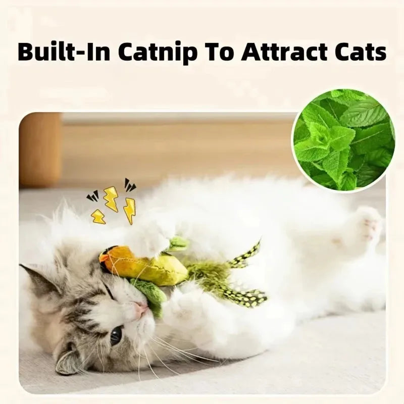 The Pet Cat Toy Emulates Bird Sounds to Amuse the Cat, Elastic Rope to Relieve Boredom and Resist Scratching and Biting
