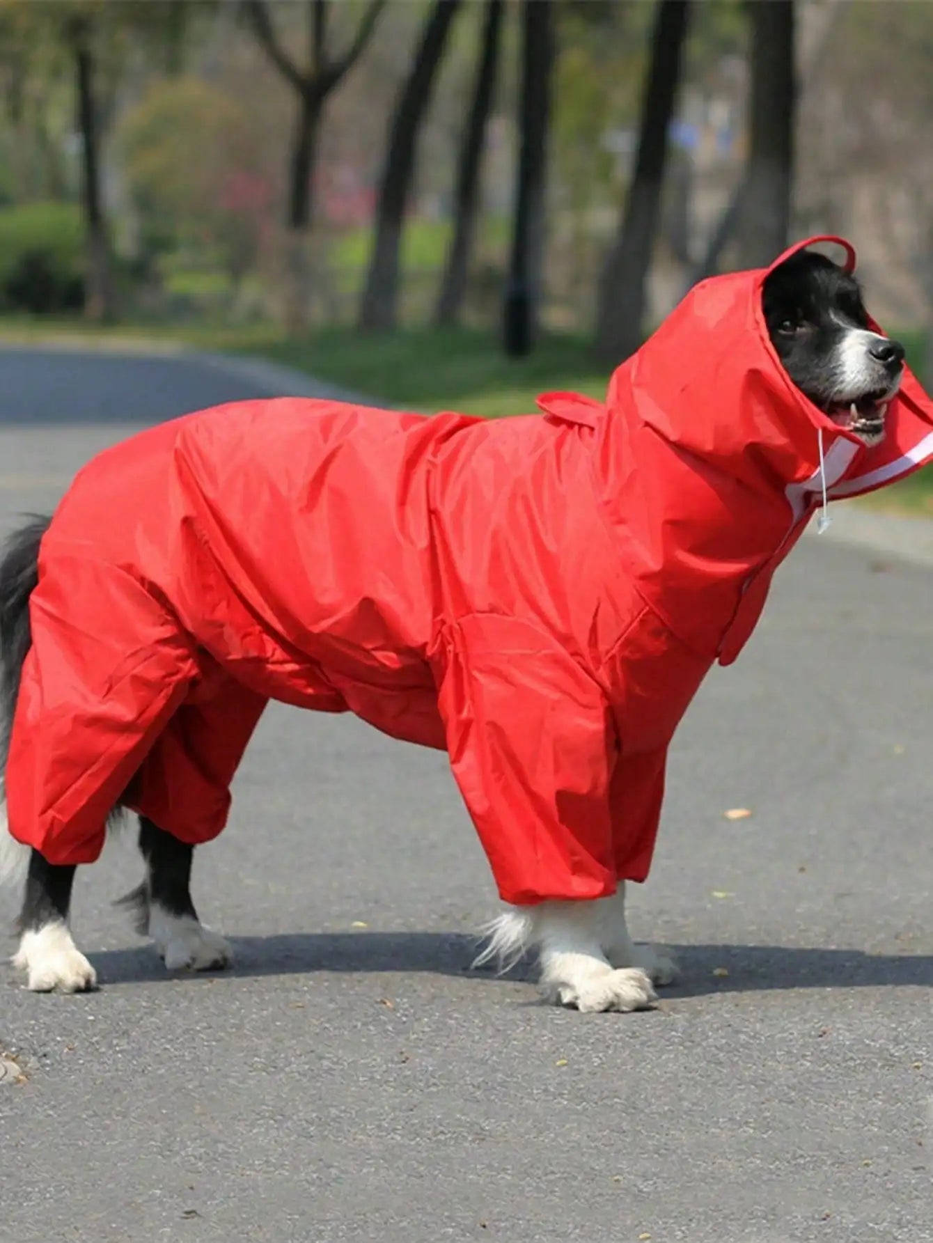 Dog Raincoat, Waterproof Dog Rain Jacket with Removable Hood, Adjustable 4 Legs Pet Poncho with Leash Hole, Snowproof Windproof