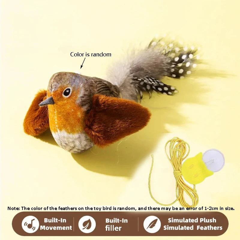 The Pet Cat Toy Emulates Bird Sounds to Amuse the Cat, Elastic Rope to Relieve Boredom and Resist Scratching and Biting