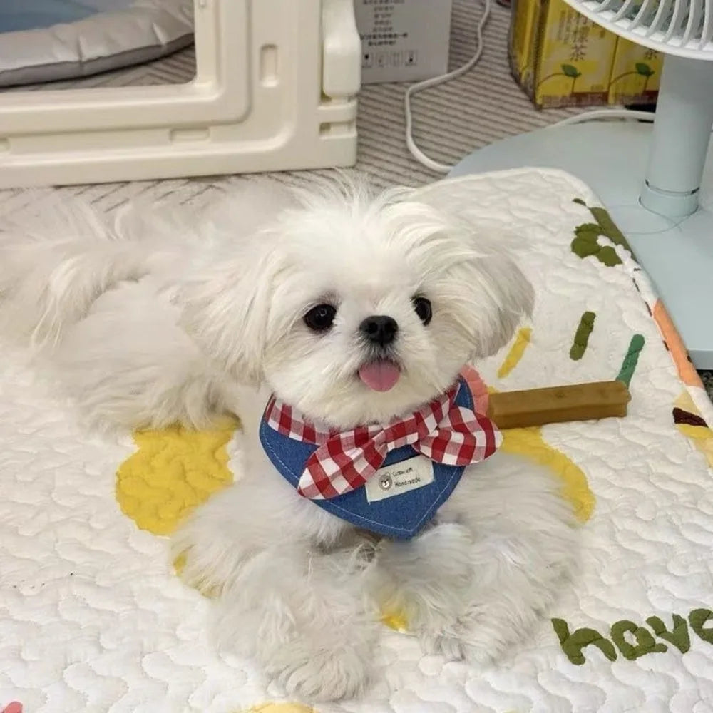 NEW Soft Dog Bandanas Breathable Adorable Pet Bandana with Red Plaid Bow Tie Dog Bibs for Small and Medium Puppies and Cats