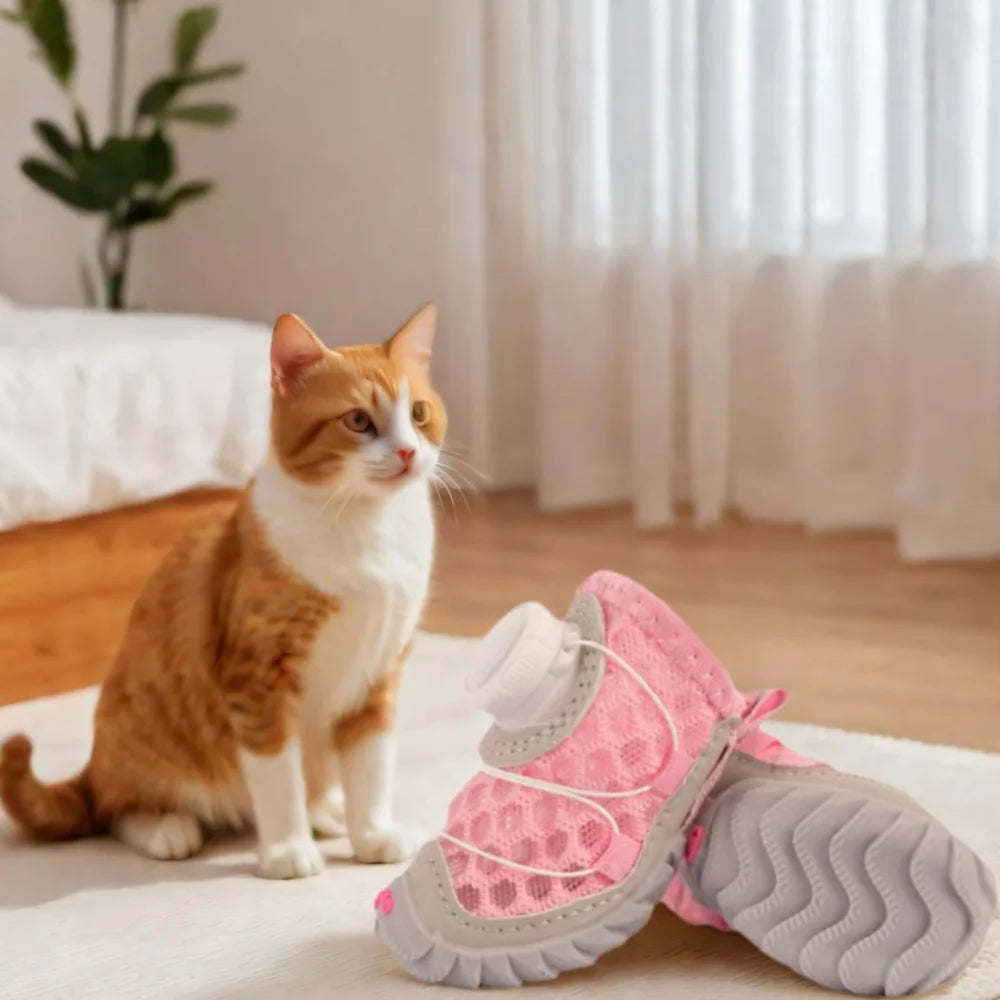 4pcs/set Pet Paw Accessories Breathable Dog Mesh Shoes Adjustable Reflective Pet Boots Thin Anti-slip Dog Footwear for Small Dogs