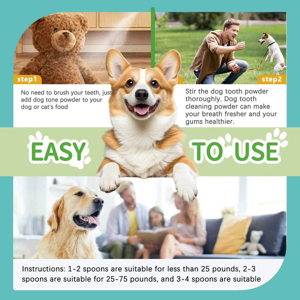Pet Dental Cleaning Powder for Dogs & Cats - Freshens Breath, Removes Tartar & Plaque, Provides Comprehensive Oral Care.