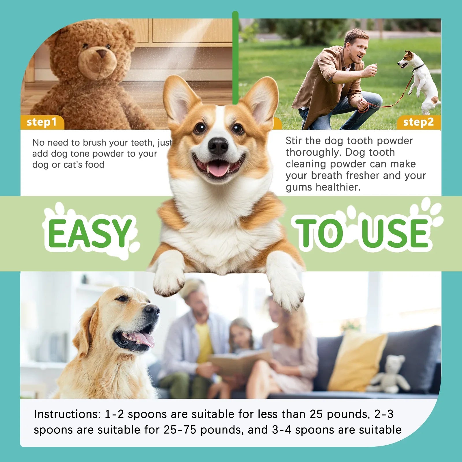 Pet Dental Cleaning Powder for Dogs & Cats - Freshens Breath, Removes Tartar & Plaque, Provides Comprehensive Oral Care.