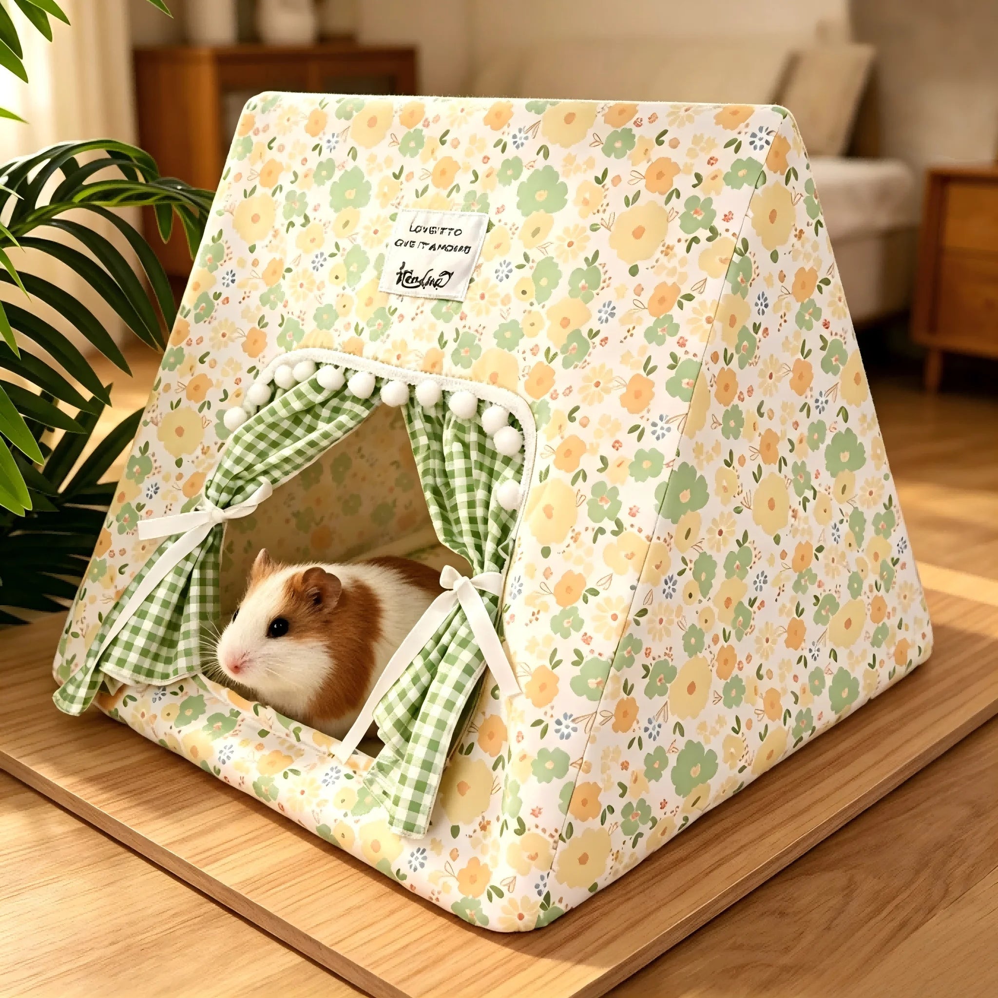 Floral Print Tent Bed with Curtains – for Rabbits, Guinea Pigs and Hamsters, S/M/L