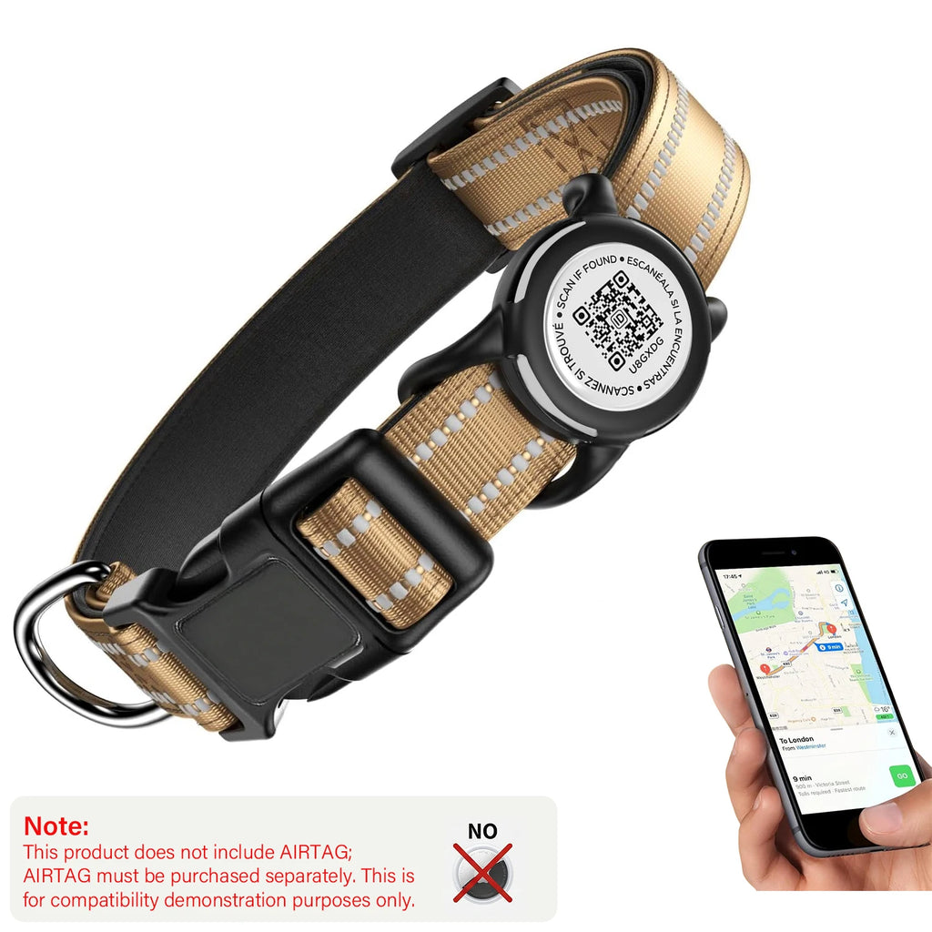 Waterproof Air Tag Dog Collar with AirTag Holder & QR Code, Reflective Soft Padded & Safety Buckle, AirTag Pet Collar for Dogs
