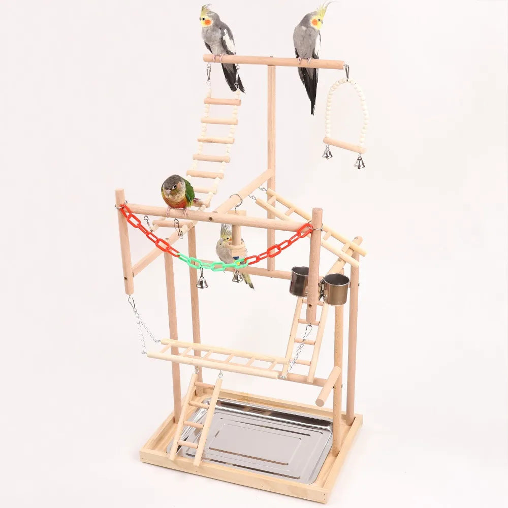 3-in-1 Wooden Tower for Parrots – Seat, Swing, and Ladder in One