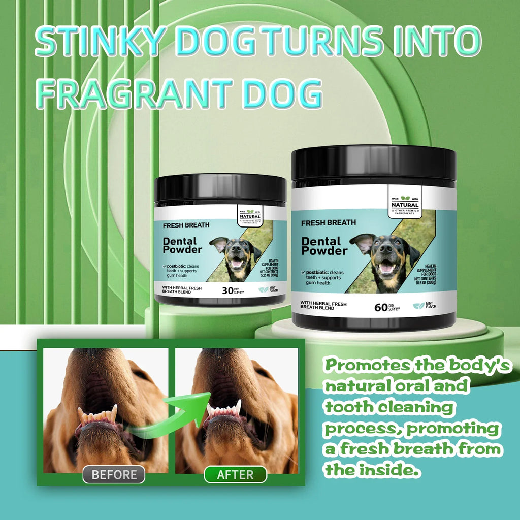 Pet Dental Cleaning Powder for Dogs & Cats - Freshens Breath, Removes Tartar & Plaque, Provides Comprehensive Oral Care.