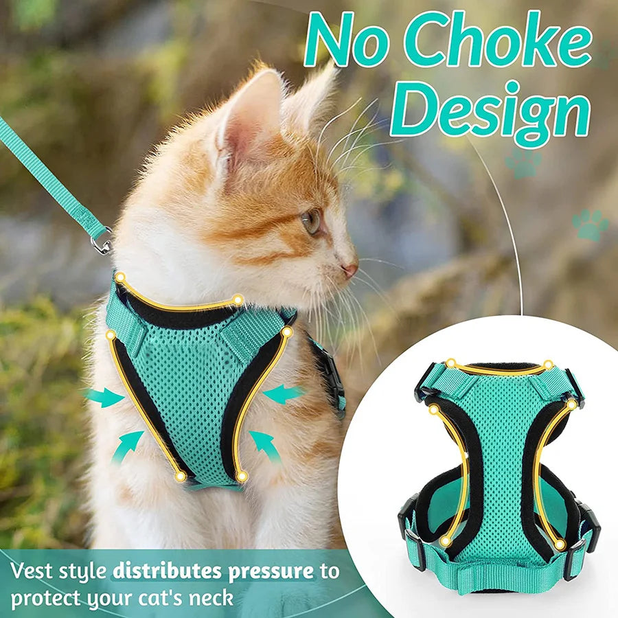 Cat Harness and Leash for Walking, Escape-Proof Soft Adjustable Vest Harnesses for Cats, EasyControl