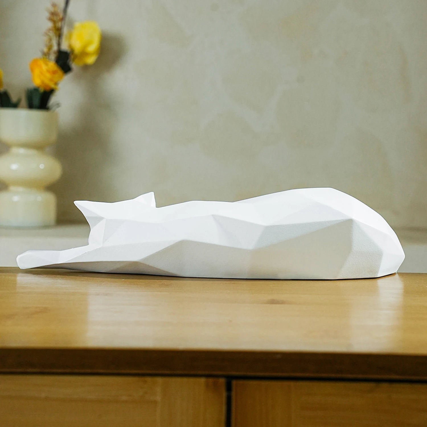 Geometric Cat Sculpture in a Lying Position – Modern Home Decor