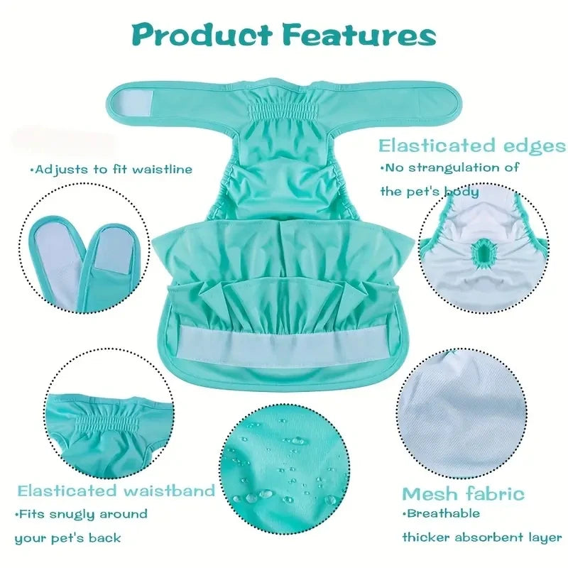 Adjustable Female Dog Diapers Reusable Washable Diapers for Small and Medium Dogs Solid Color Dog Dress Cute Pet Supplies