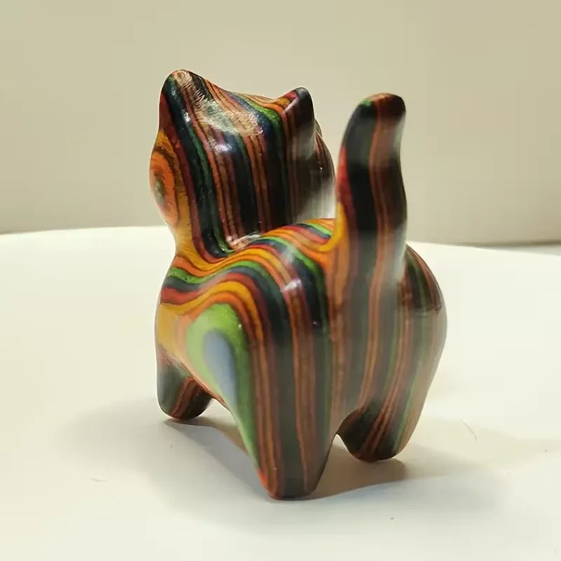 Hand-painted wooden cat figurine – decorative home sculpture