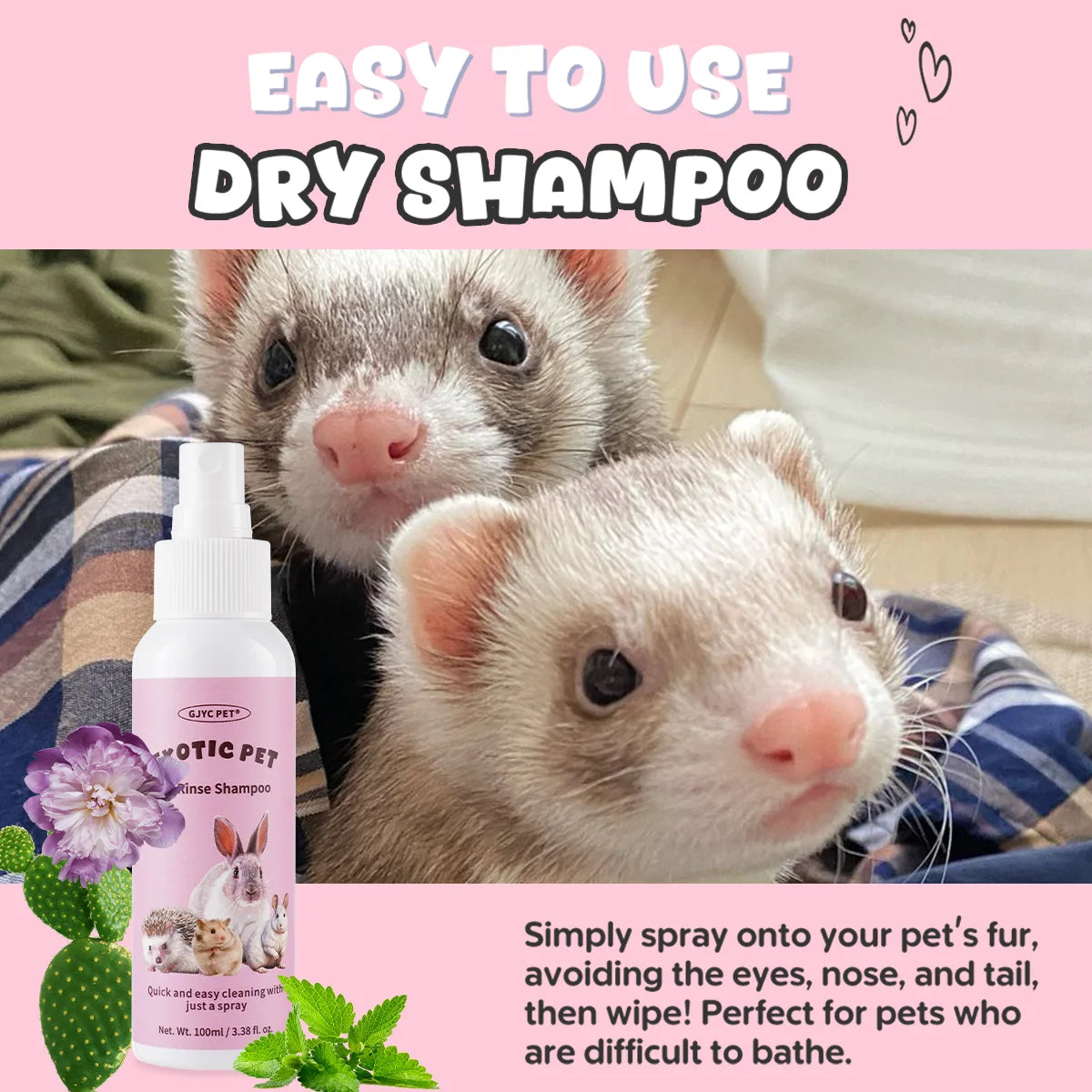 Waterless Pet Shampoo for Small Pets No-Rinse Gentle Hypoallergenic Formula Deep Cleansing Deodorizing Hair Care Grooming
