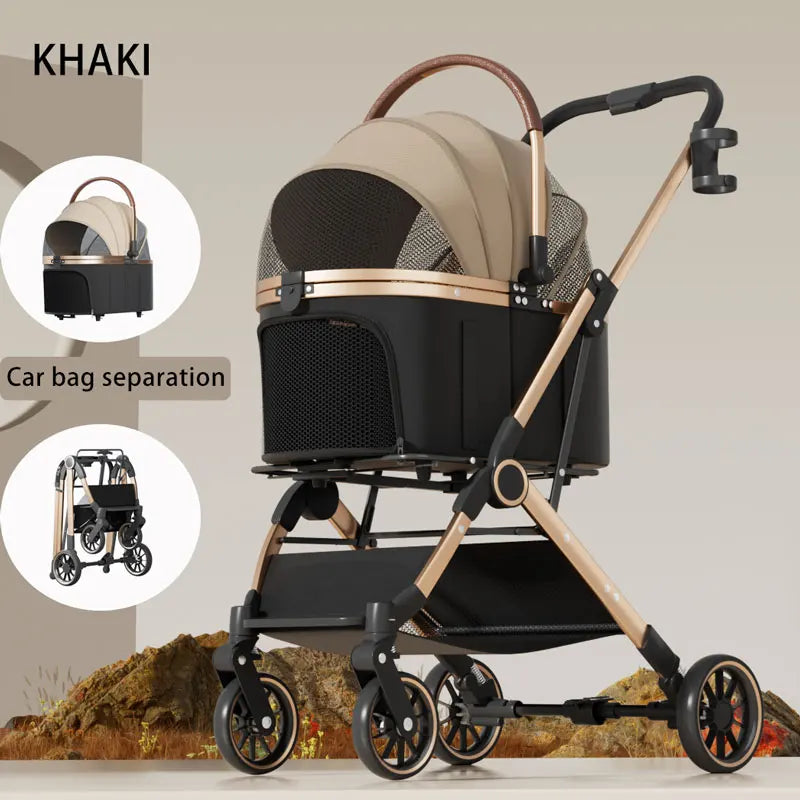 Pet 3-in-1 Portable Foldable Pet Strollers with Detachable Bag for Small and Medium Dogs and Cats Up to 45 lbs, Carts Basket Can Be Separated