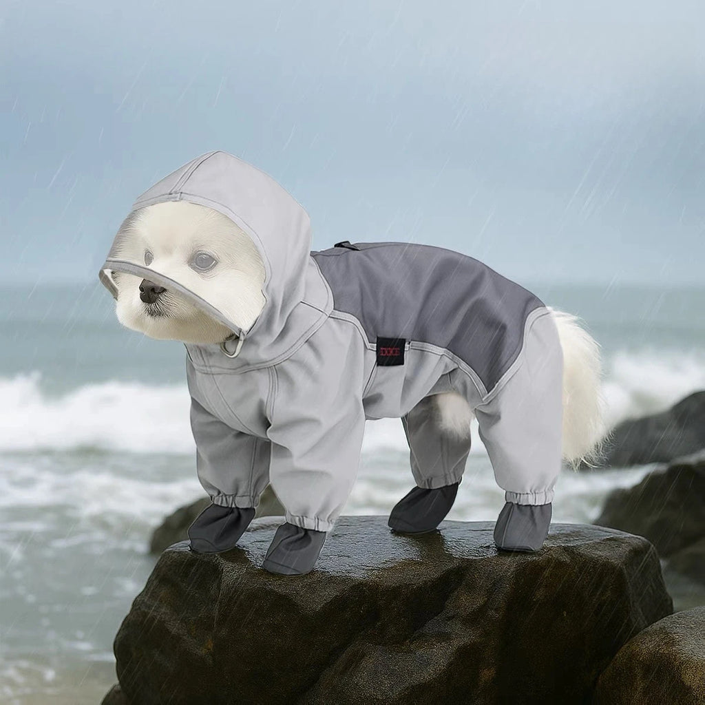 Dog Raincoat Four Legs Fully Covered Waterproof Windbreaker Pet Special Raincoat Protect Bellies Windbreaker with Traction Rope