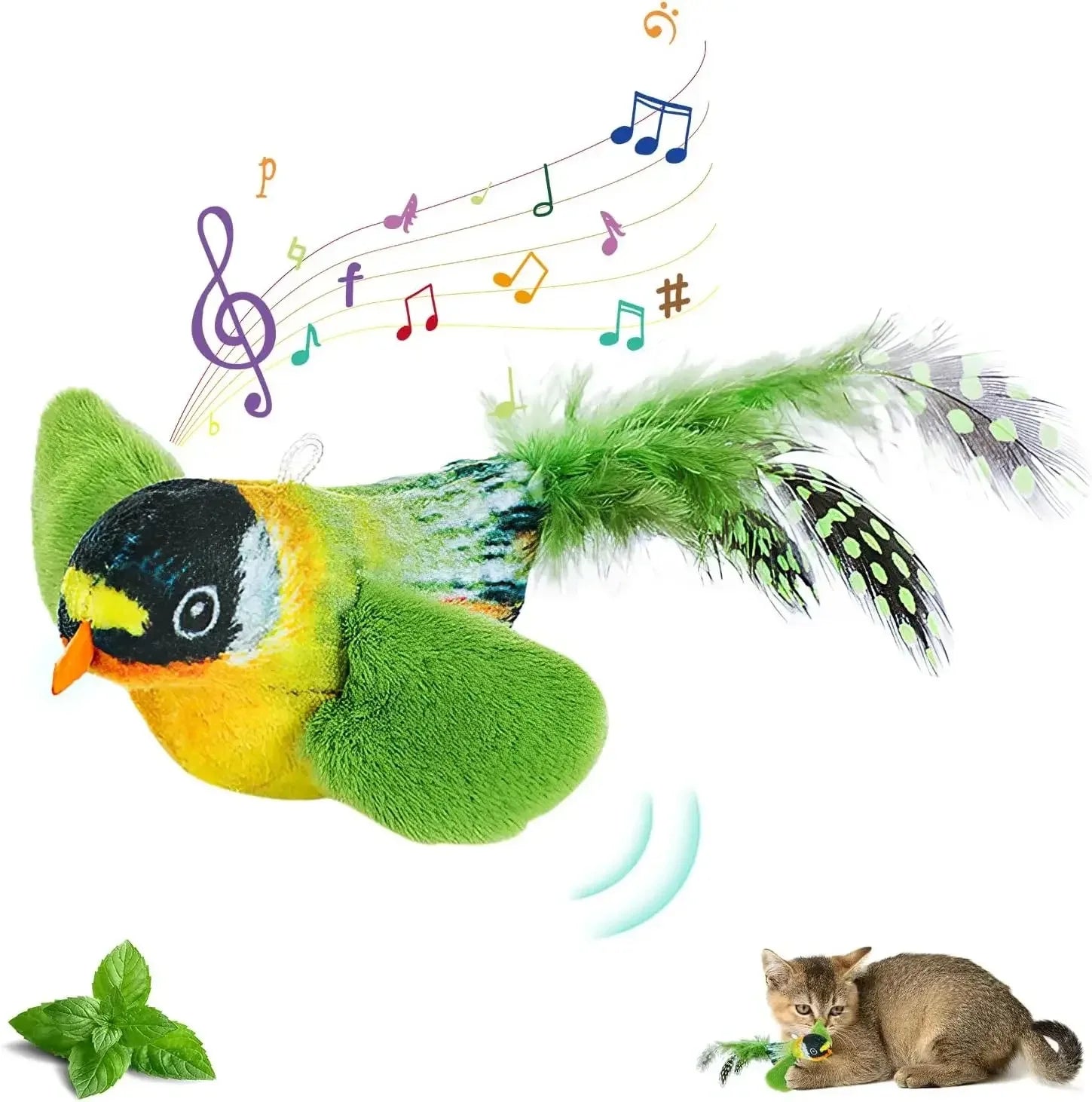 The Pet Cat Toy Emulates Bird Sounds to Amuse the Cat, Elastic Rope to Relieve Boredom and Resist Scratching and Biting