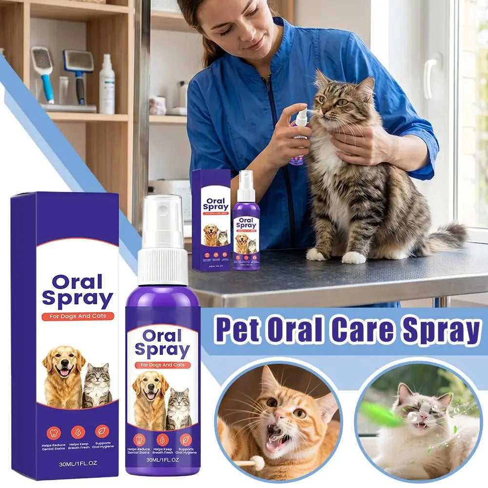 Pet Oral Spray for Cats & Dogs, Breath Freshening & Daily Dental Care Spray to Reduce Food Residue & Soft Stains Daily Oral Care