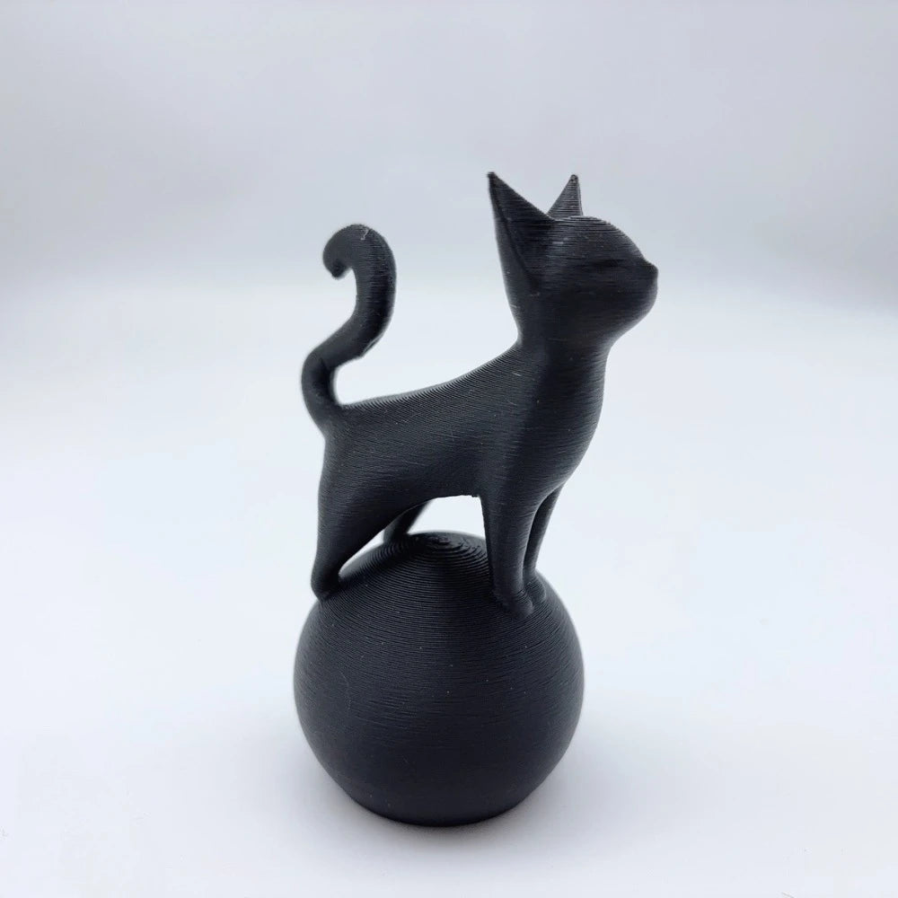 Cat on Ball Sculpture - 3D Art Figure, Minimalist Decoration