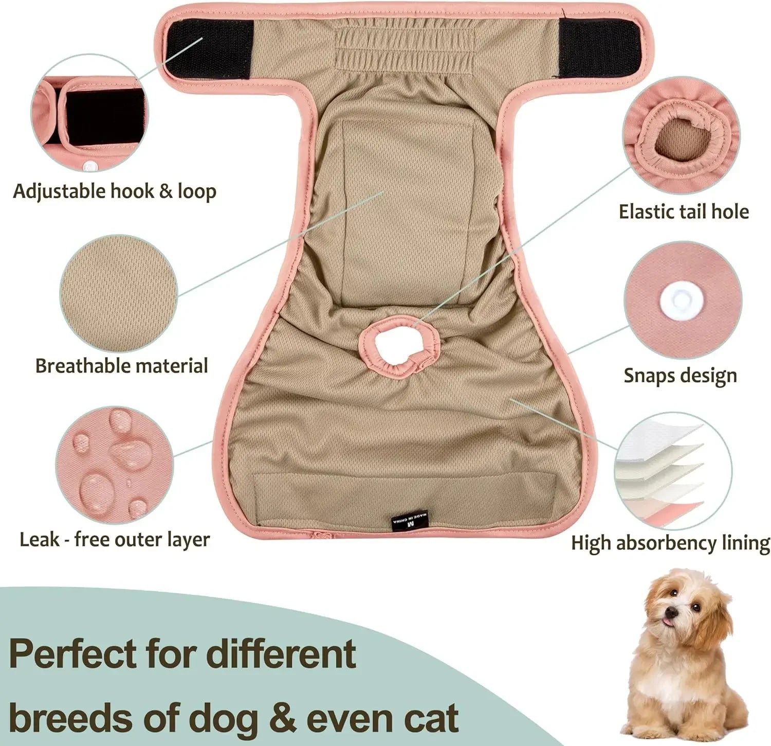 Washable Female Dog Diapers Premium Reusable Diapers for Dogs in Heat Highly Absorbent Female Dog Diapers for Pet Incontinence